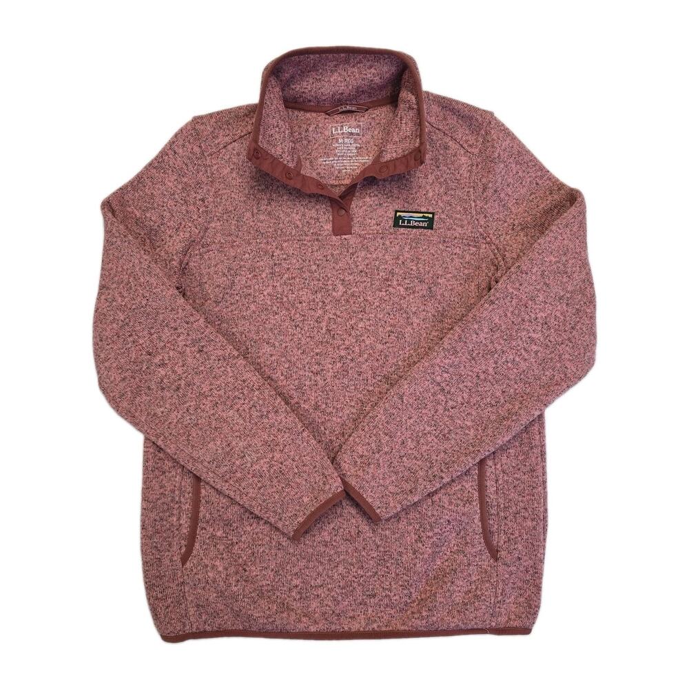 L.L. Bean Womens Sweater Fleece Pullover T-Snap Canyon Rose Pink Size M Reg